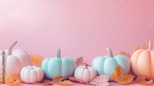 Row of Pastel Pumpkins on Pink Background