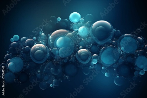 Abstract blue circle background with spheres. Generative AI photo