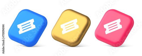 Ticket pass coupon raffle lottery cinema show entrance permission 3d realistic isometric icon