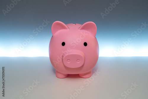 Pink Piggy Bank with Backlit Wall