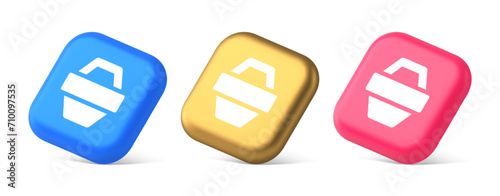 Shopping basket online store button commercial market checkout web app design 3d isometric icon