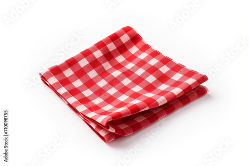 checkered rag napkin red, isolated on white, mockup perspective