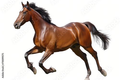horse Brown galloping fast, isolated on white background photo