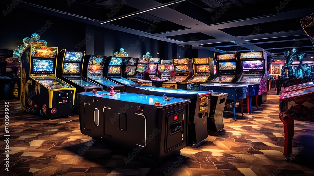Boacher in the game room with board games and arcades - obrazy, fototapety, plakaty 