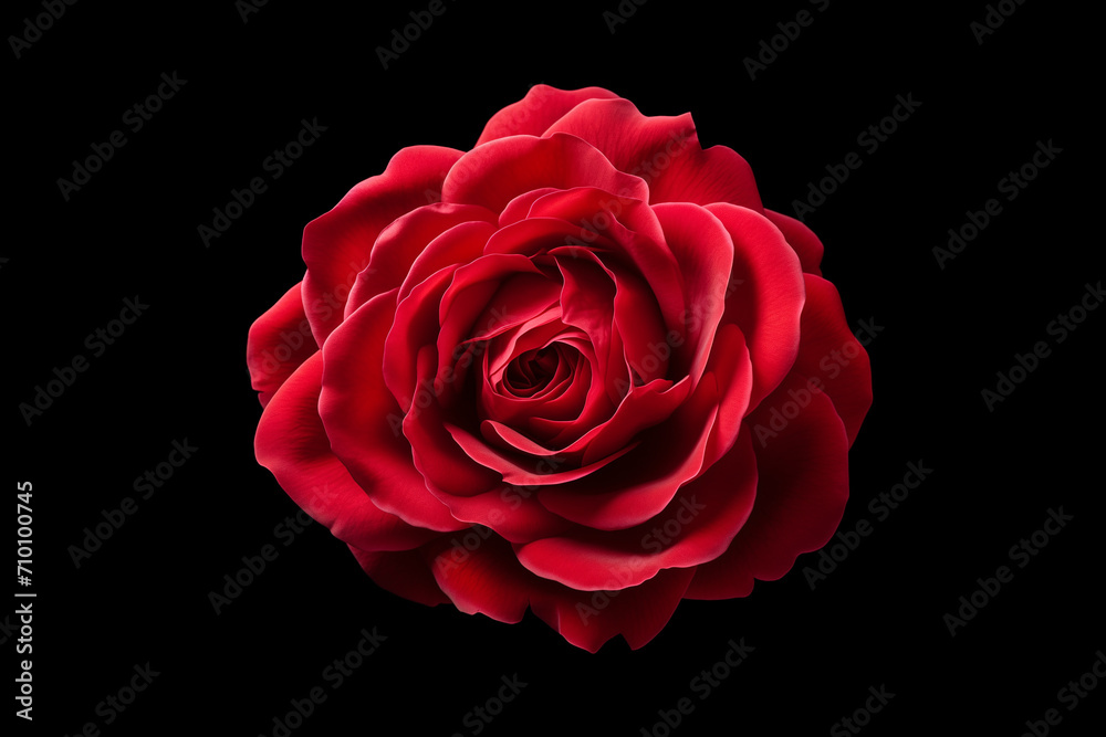 rose flower red bud, top view, close-up, isolated on black background rose flower red bud, top view, close-up, isolated on black background