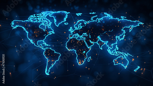 Fototapeta Naklejka Na Ścianę i Meble -  Blue neon world map