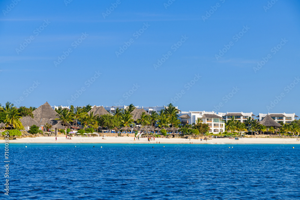 Obraz premium View of the beach and hotels in Nungwi village, Zanzibar, Tanzania