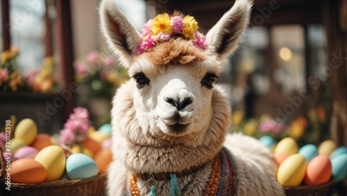 Easter, Easter concerta, Llama with colorful Easter eggs