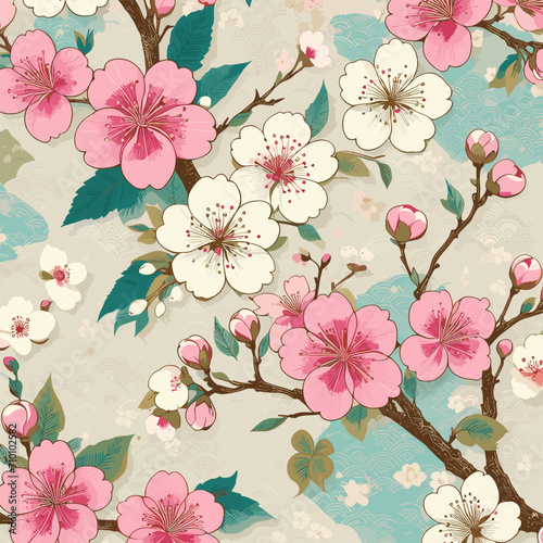 seamless pattern with cherry blossom