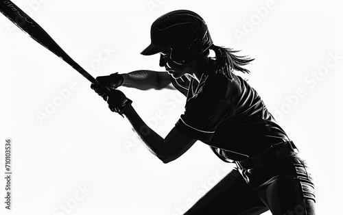 Mulher atleta de beisebol jogador de esportes balançando silhueta de taco photo