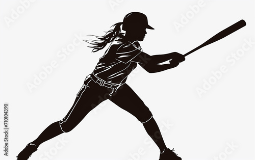 Mulher atleta de beisebol jogador de esportes balançando silhueta de taco photo