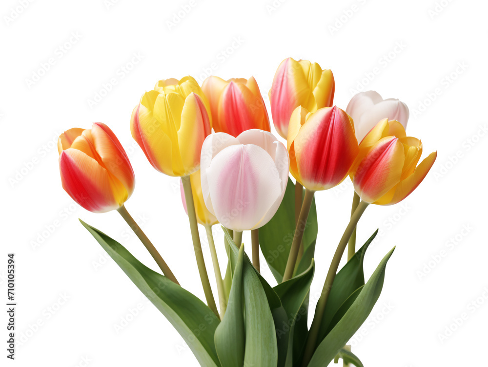 Obraz premium a bouquet of tulips with green leaves