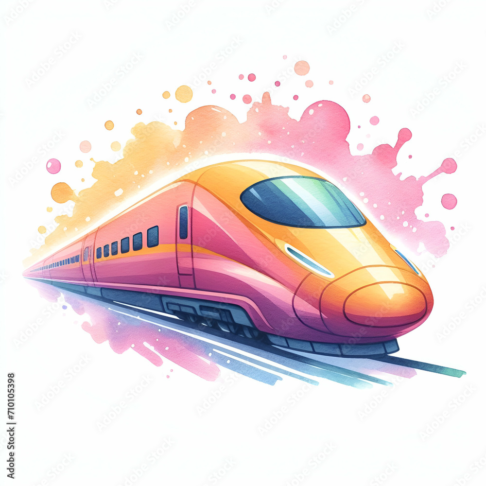 watercolor bullet train logo isolated on white background