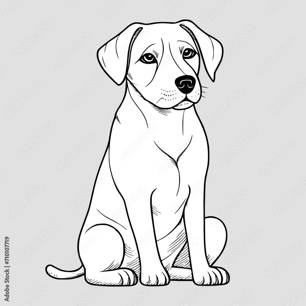 Cute dog vector black and white cartoon character design collection. White background. Pets, Animals.