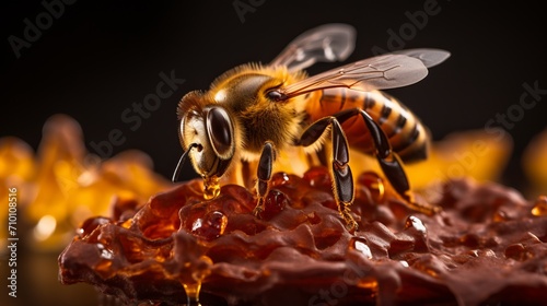 Bee on honeycomb during golden hour, sony fe 90mm f 2.8 macro g oss lens, sony alpha 9 photo
