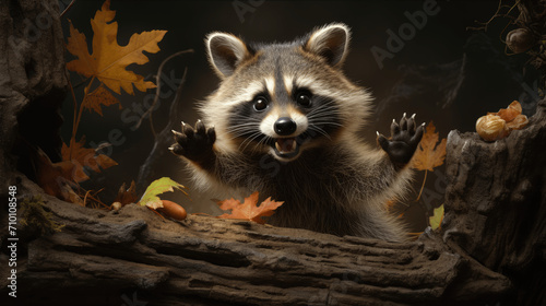 playful raccoon