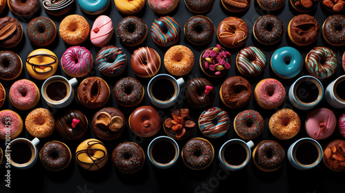 top view of donuts and coffee