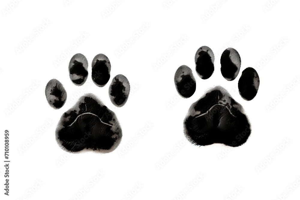 Illustration of black silhouette of a cat paw prints on white background - obrazy, fototapety, plakaty 