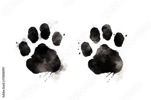 Illustration of black silhouette of a dog paw prints on white background photo