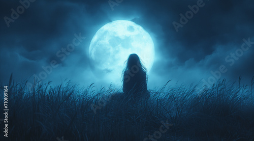 Illustration of a silhouette of a woman in the moonlight photo