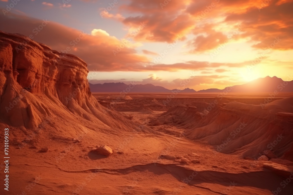Atacama Desert dramatic volcanic landscape at Sunset Chile South America