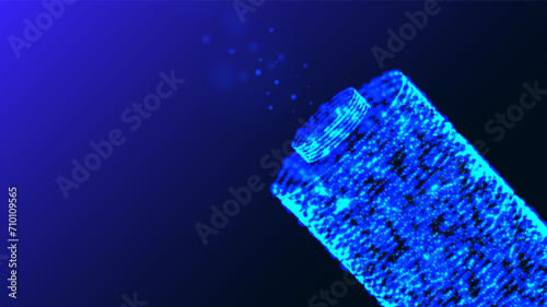 Battery close-up. Digital cells battery from gloving particles. Fast charging technology concept.