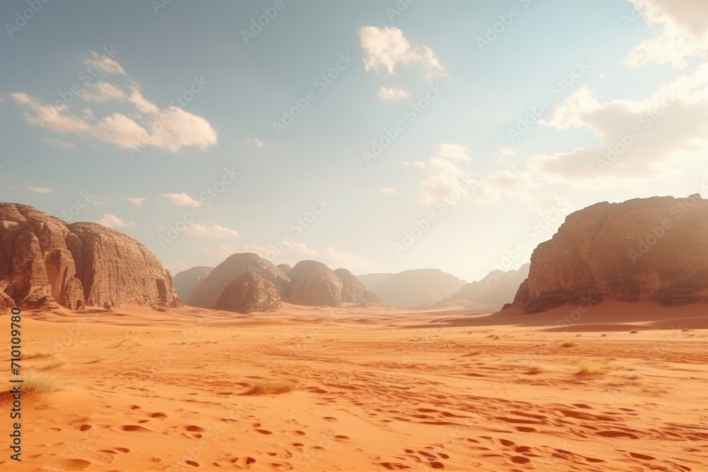 Fototapeta premium Jordanian desert of Wadi Rum in Jordan. Wadi Rum is known as the Valley of the Moon and the UNESCO World Heritage List.