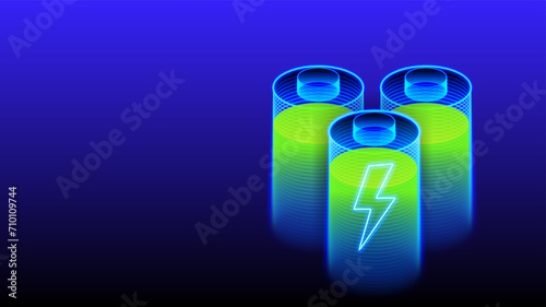 Digital cells battery. New research and development batteries. Fast charging technology concept.
