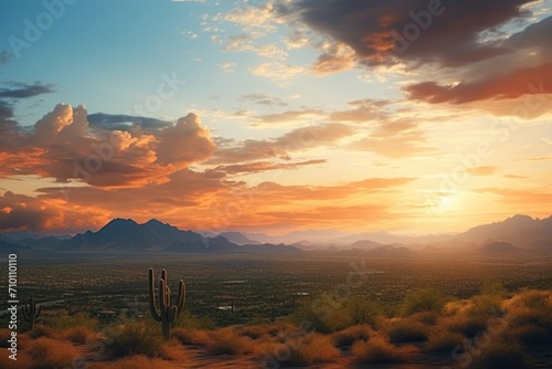 Panorama of The McDowell Sonoran Preserve overlooking Scottsdale AZ during beautiful sunset photo