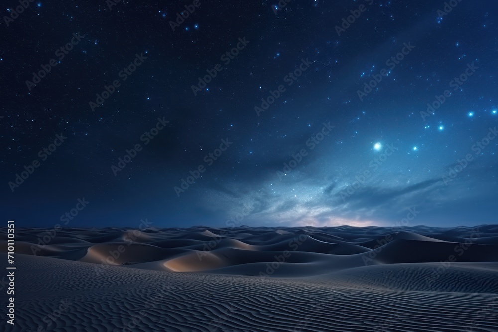 Scenic view of sandy desert under starry sky in night Scenic view of sandy desert under starry sky in night