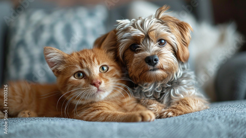 A cute picture of a friendly cat and dog © Daniel