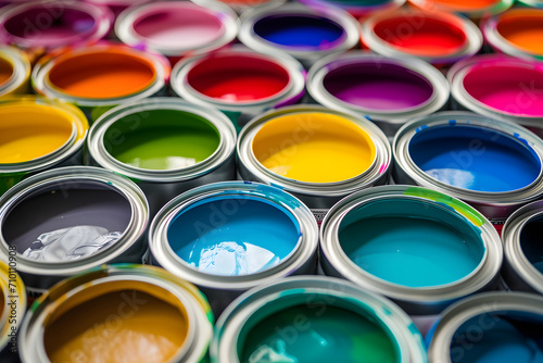 Farbenvielfalt entfesselt: Eine Menge von Farbdosen präsentiert eine bunte Palette kreativer Möglichkeiten, ein inspirierendes Bild des künstlerischen Schaffens