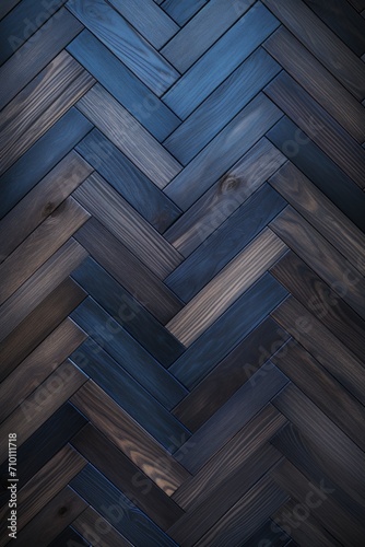 Navy oak wooden floor background. Herringbone pattern parquet backdrop