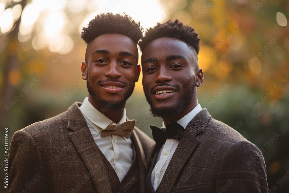 a happy black gay couple exchanging vows in an outdoor ceremony a happy black gay couple exchanging vows in an outdoor ceremony