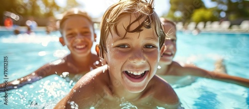 Happy and joyful children at the pool.