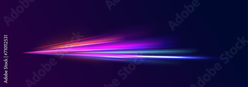 Blurred car light motion effect, city road background with long exposure night lights with dynamic flashlight red and blue colors on black. light trails illustration.	