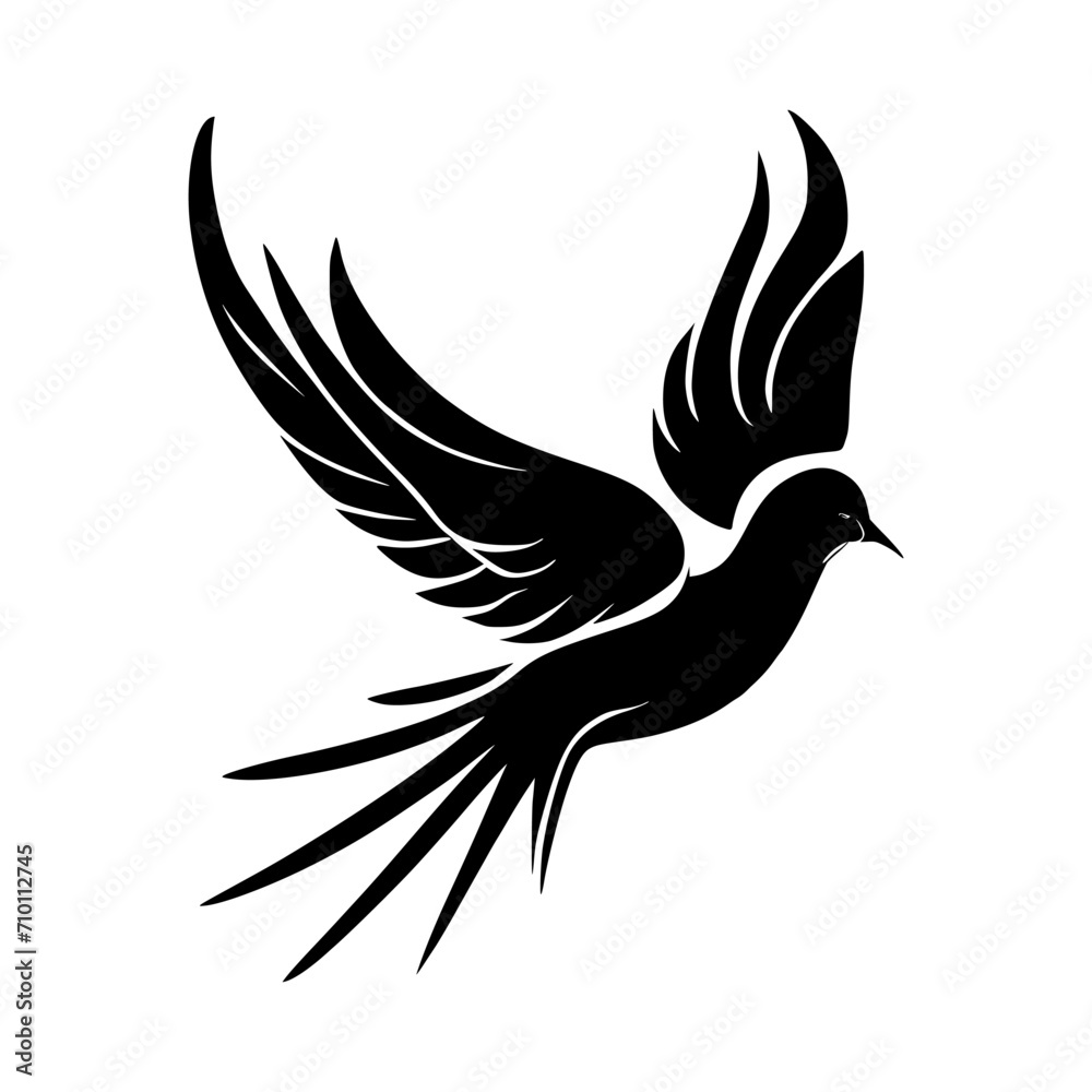 Hand-drawn vector design of a Marcella bird in mid-flight, perfect for digital or print use.