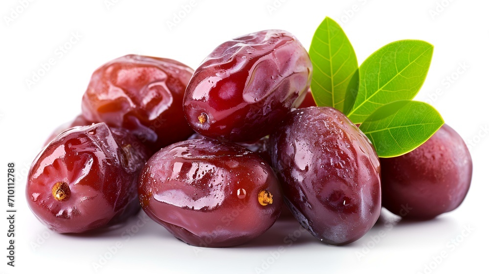Dates fruit with leaves isolated on white background. Clipping path Dates fruit with leaves isolated on white background. Clipping path