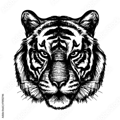 Hand-drawn tiger face vector, perfect for digital or print use.