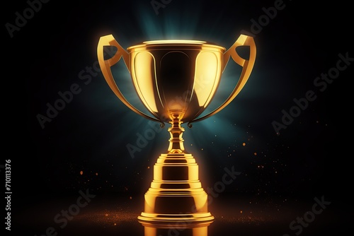 Illustration of winner's golden trophy on dark background