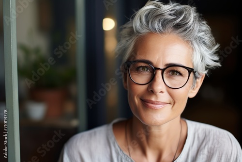 Beautiful mature woman wearing eyeglasses