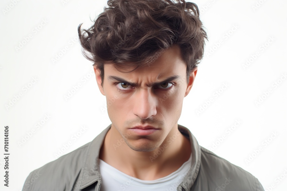 Obraz premium Portrait of young angry man on white background