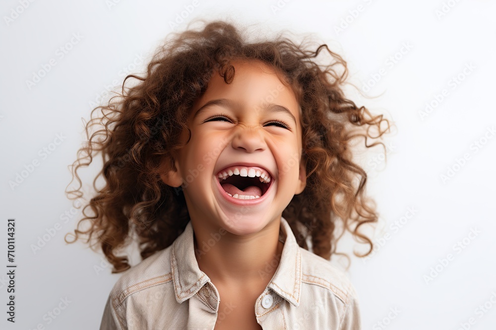 Portrait of cute child on white background