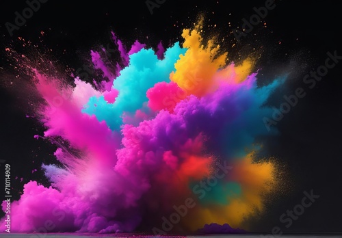 abstract multicolored powder splatted on white background Freeze motion of color powder exploding 
