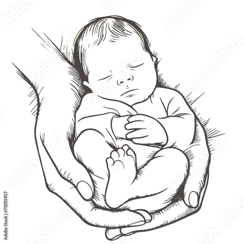 Sleeping baby silhouette, stylized line logo. Cute simple vector illustration. Infant the baby
