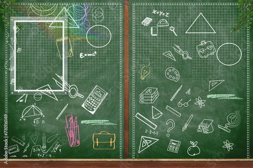 school doodles background with a frame