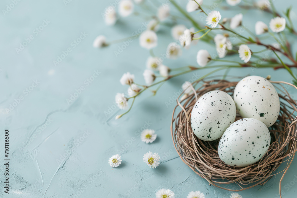 EASTER BACKGROUND LIGHT BLUE AND EGGS 