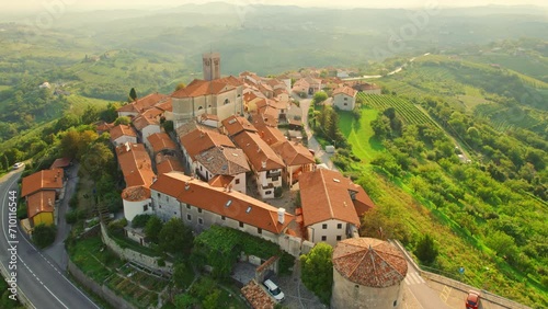 Smartno townscape and vineyards in Goriska Brda countryside region of Slovenia