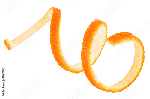 Single orange fruit peel isolated on a white background. Skin beauty and health concept.