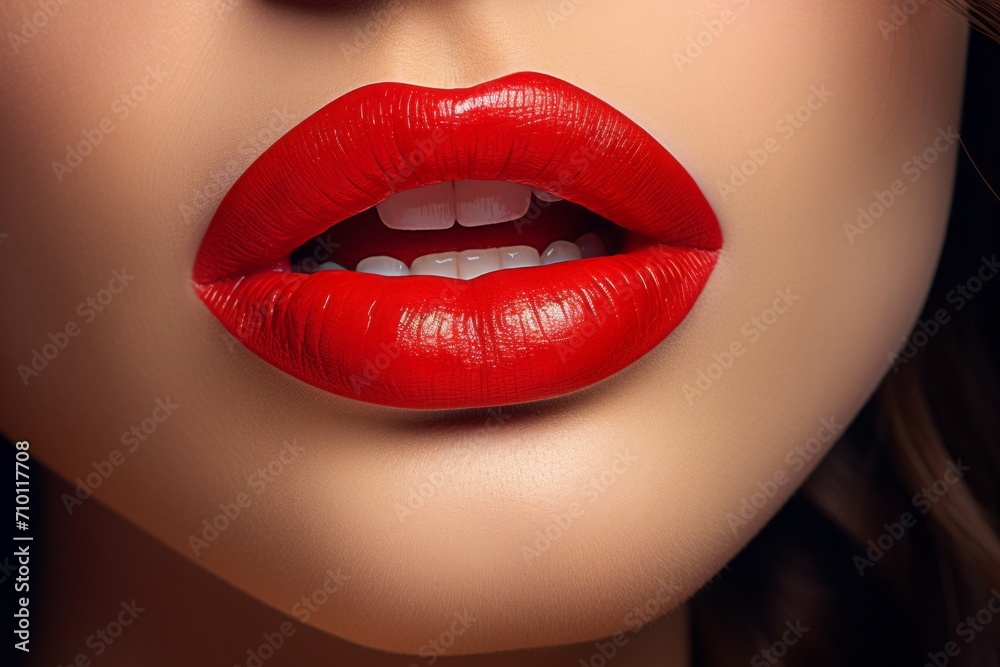 Women's lips close-up with sexy red lipstick Women's lips close-up with sexy red lipstick